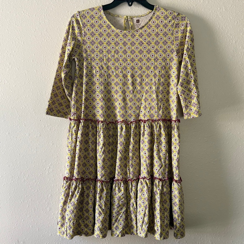 Tea Collection Girls Yellow Floral Tiered Cotton Jersey Dress Size 12 LS